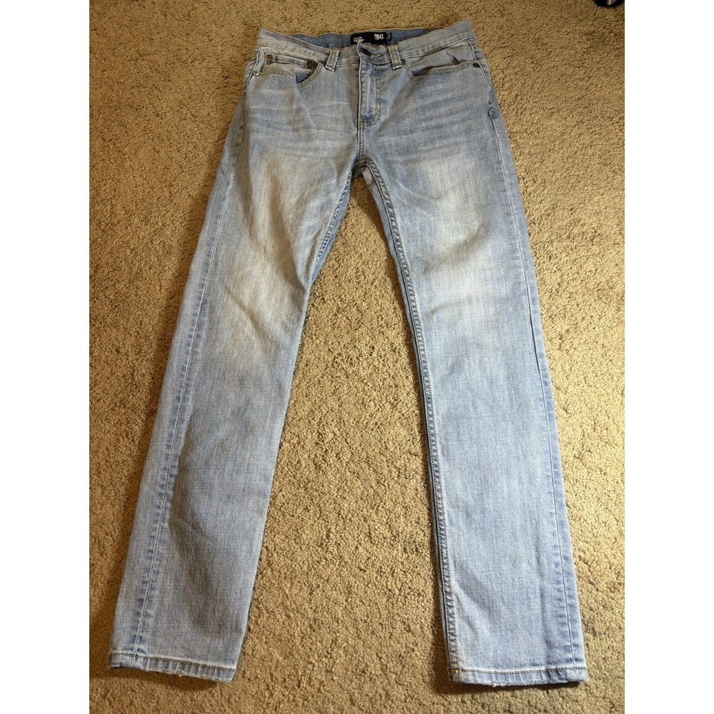 RSQ Jeans Men 30x30 London Skinny Light Blue Straight Leg Whiskered Preppy